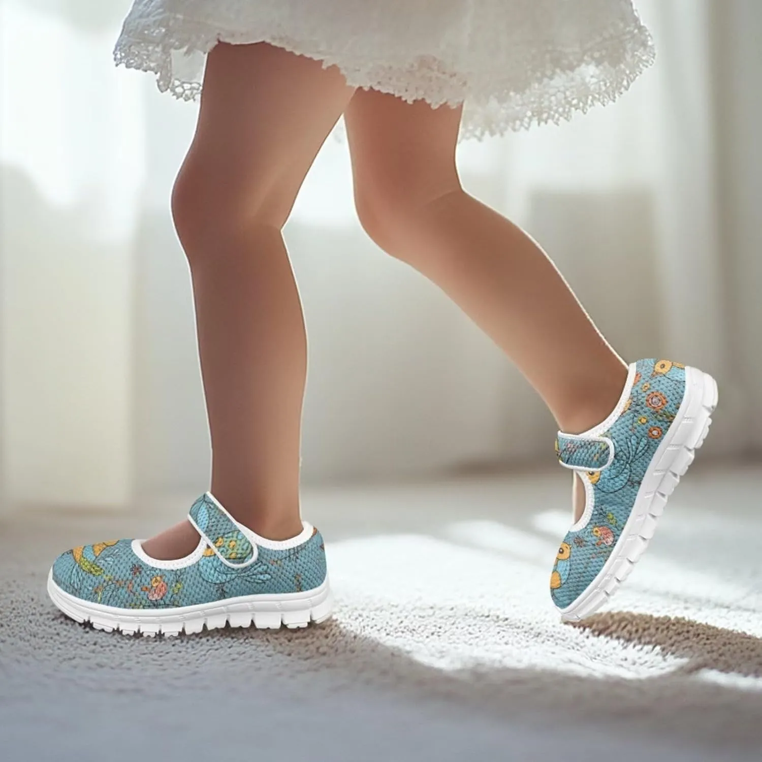 Binienty Kids Mesh Sneakers One Strap Mary Jane Shoes Casual Breathable School Dress Flats