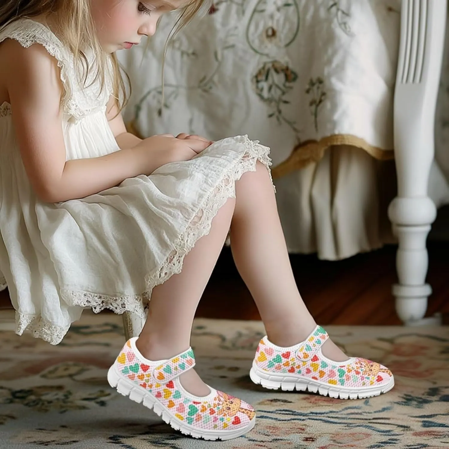 Binienty Little Girl Mary Jane Shoes Mesh Sneaker Princess Dress Shoes Slip on School Flats
