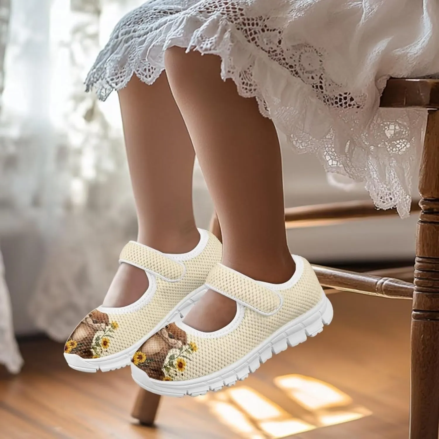 Binienty Little Girl Mary Jane Shoes Mesh Sneaker Princess Dress Shoes Slip on School Flats