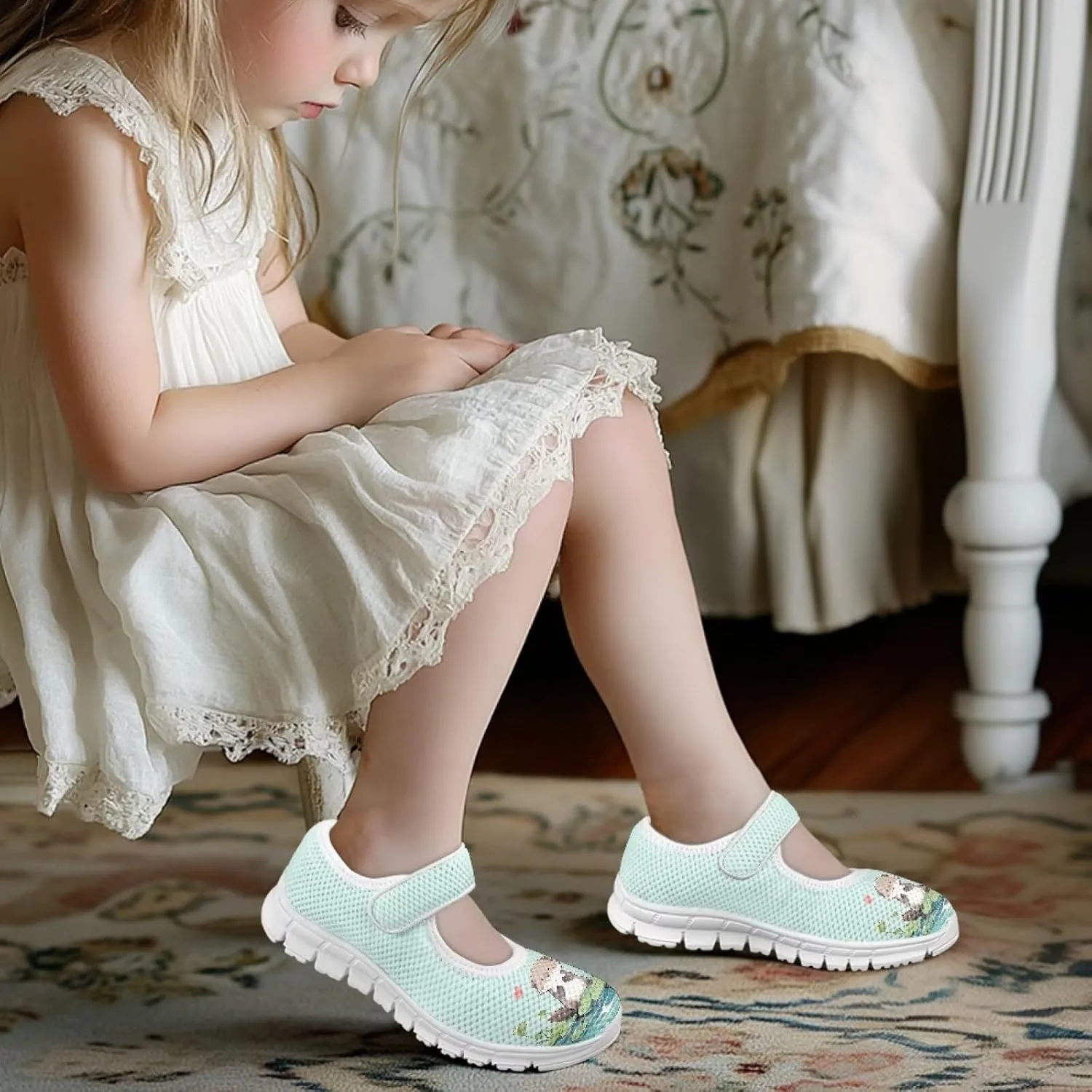 Binienty Little Girl Mary Jane Shoes Mesh Sneaker Princess Dress Shoes Slip on School Flats