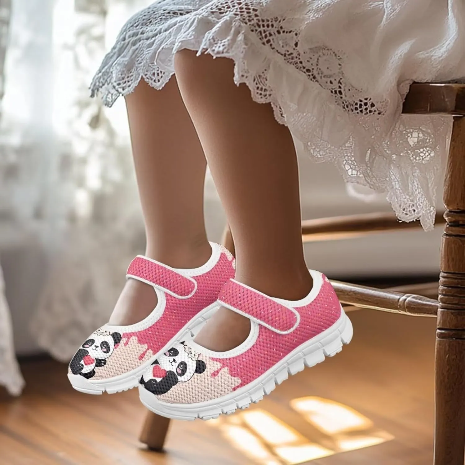 Binienty Little Girl Mary Jane Shoes Mesh Sneaker Princess Dress Shoes Slip on School Flats