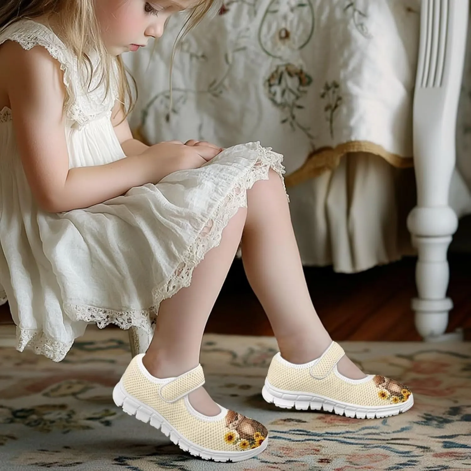 Binienty Little Girl Mary Jane Shoes Mesh Sneaker Princess Dress Shoes Slip on School Flats