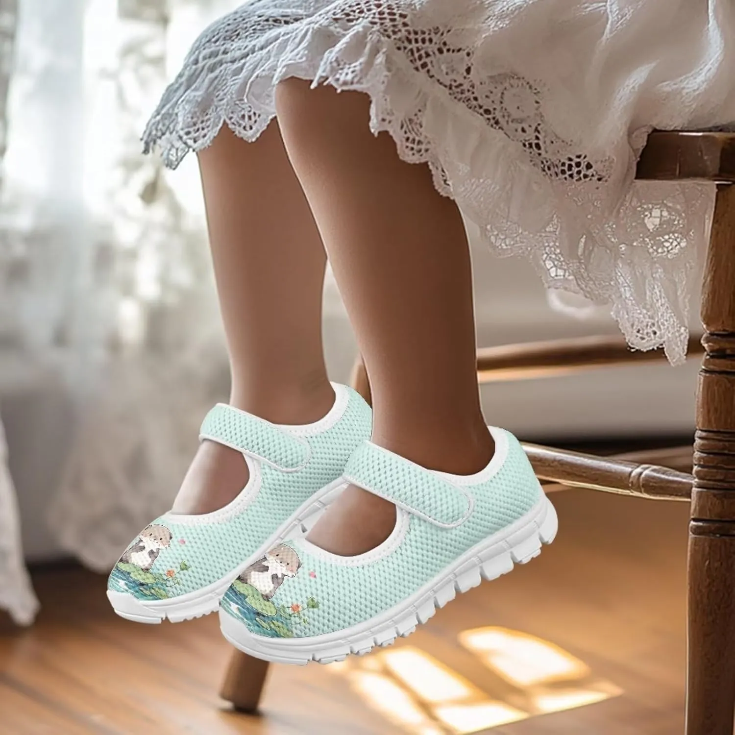 Binienty Little Girl Mary Jane Shoes Mesh Sneaker Princess Dress Shoes Slip on School Flats