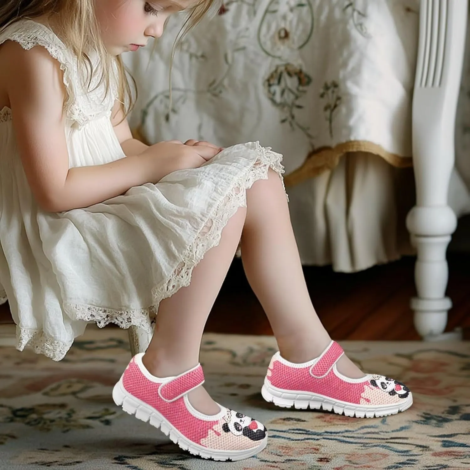 Binienty Little Girl Mary Jane Shoes Mesh Sneaker Princess Dress Shoes Slip on School Flats