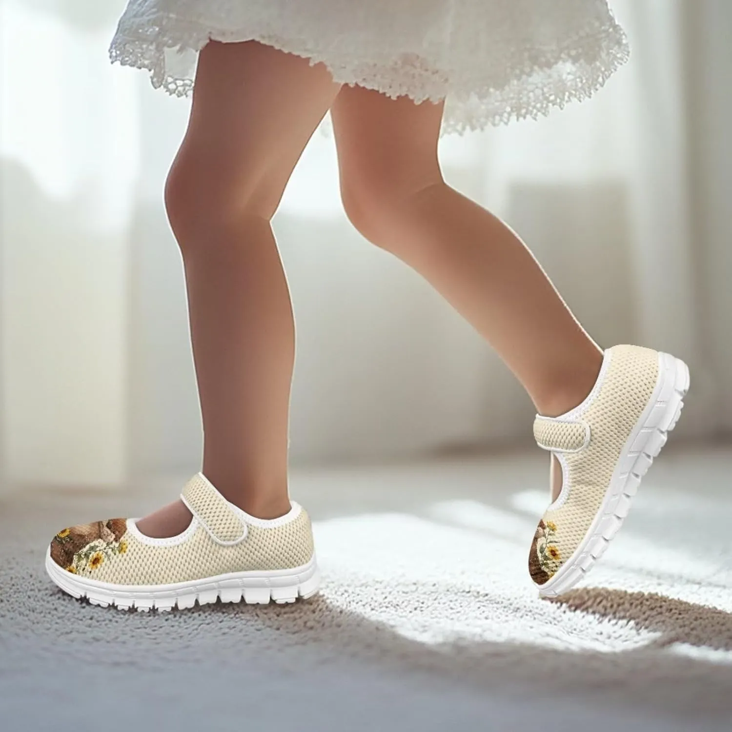 Binienty Little Girl Mary Jane Shoes Mesh Sneaker Princess Dress Shoes Slip on School Flats