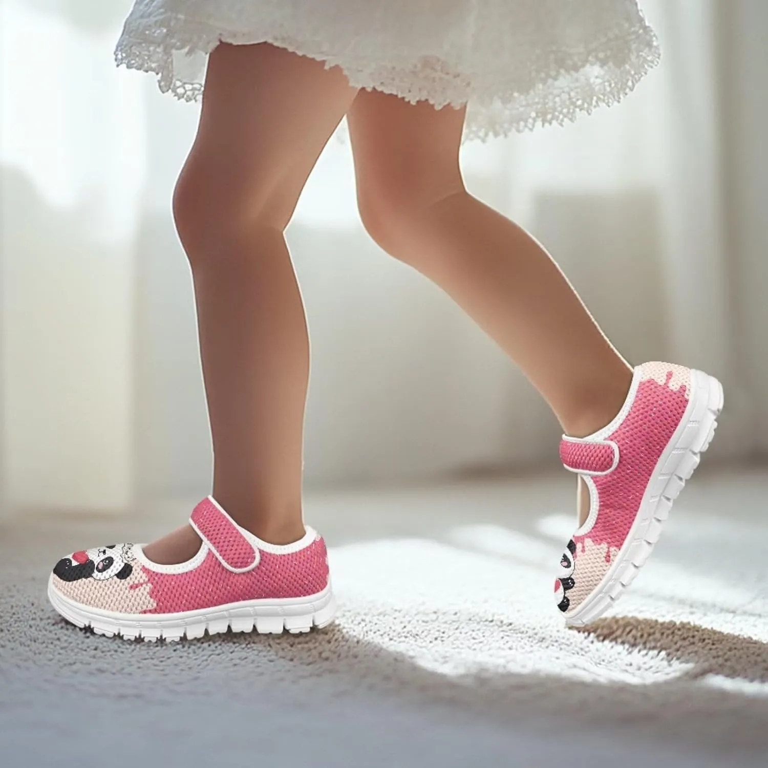 Binienty Little Girl Mary Jane Shoes Mesh Sneaker Princess Dress Shoes Slip on School Flats