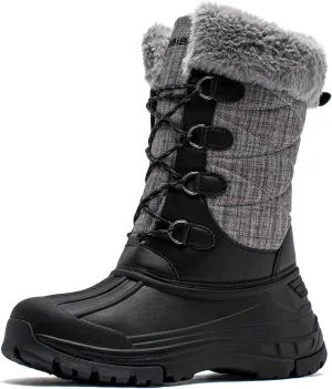 BODATU Girls Snow Boots Outdoor Waterproof Winter Kids Shoes Grey 9023, Little Kid 1.5