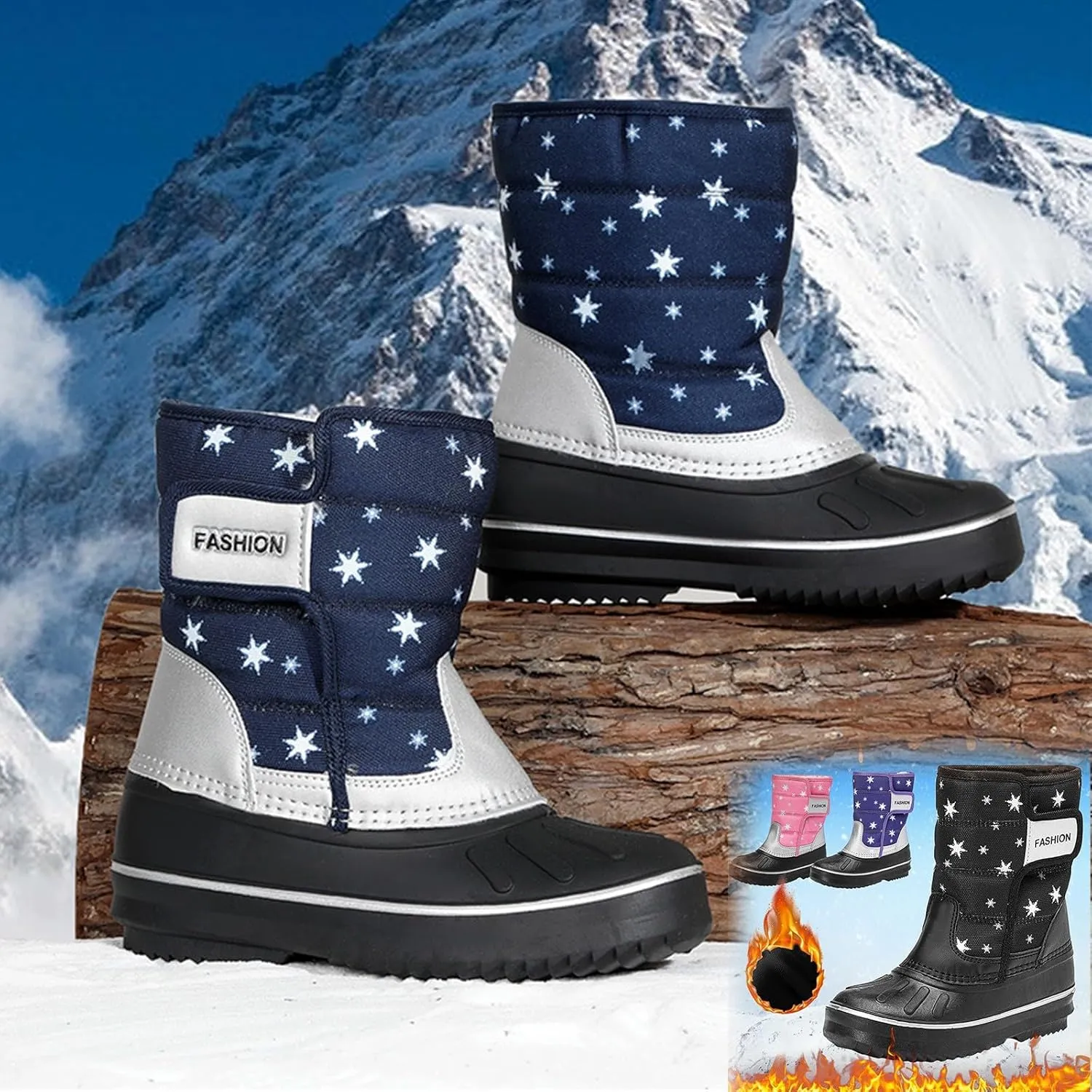 Boys & Girls Snow Boots Insulated Fr Lined Warm Anti-Slip Waterproof Winter Boot Snow Boots Outdoor Kids Shoes