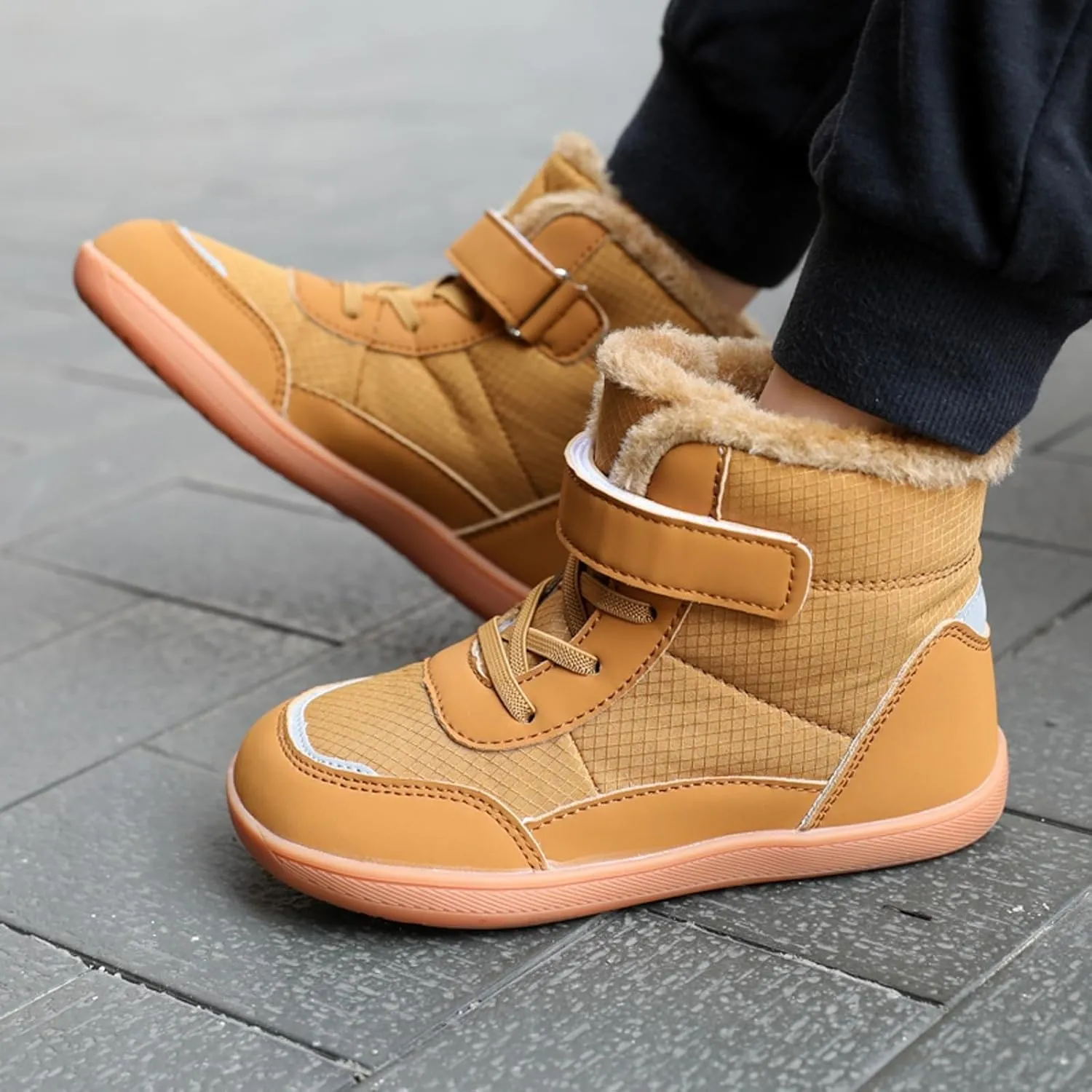 Boys Girls Barefoot Winter Boots With Wide Toe Box Slip Drop Sole Ankle Winter Snow Boots For Boys Youth Casual Boots