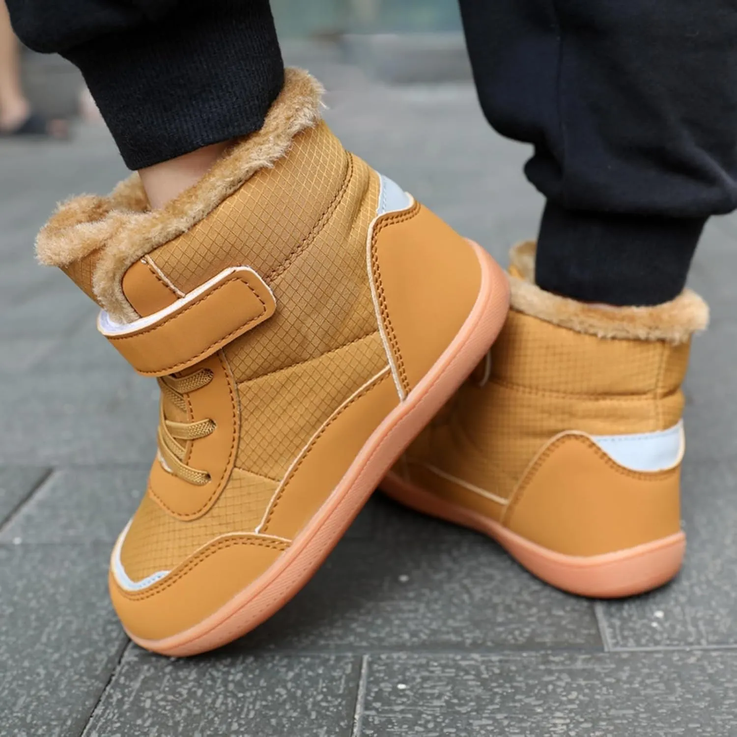 Boys Girls Barefoot Winter Boots With Wide Toe Box Slip Drop Sole Ankle Winter Snow Boots For Boys Youth Casual Boots