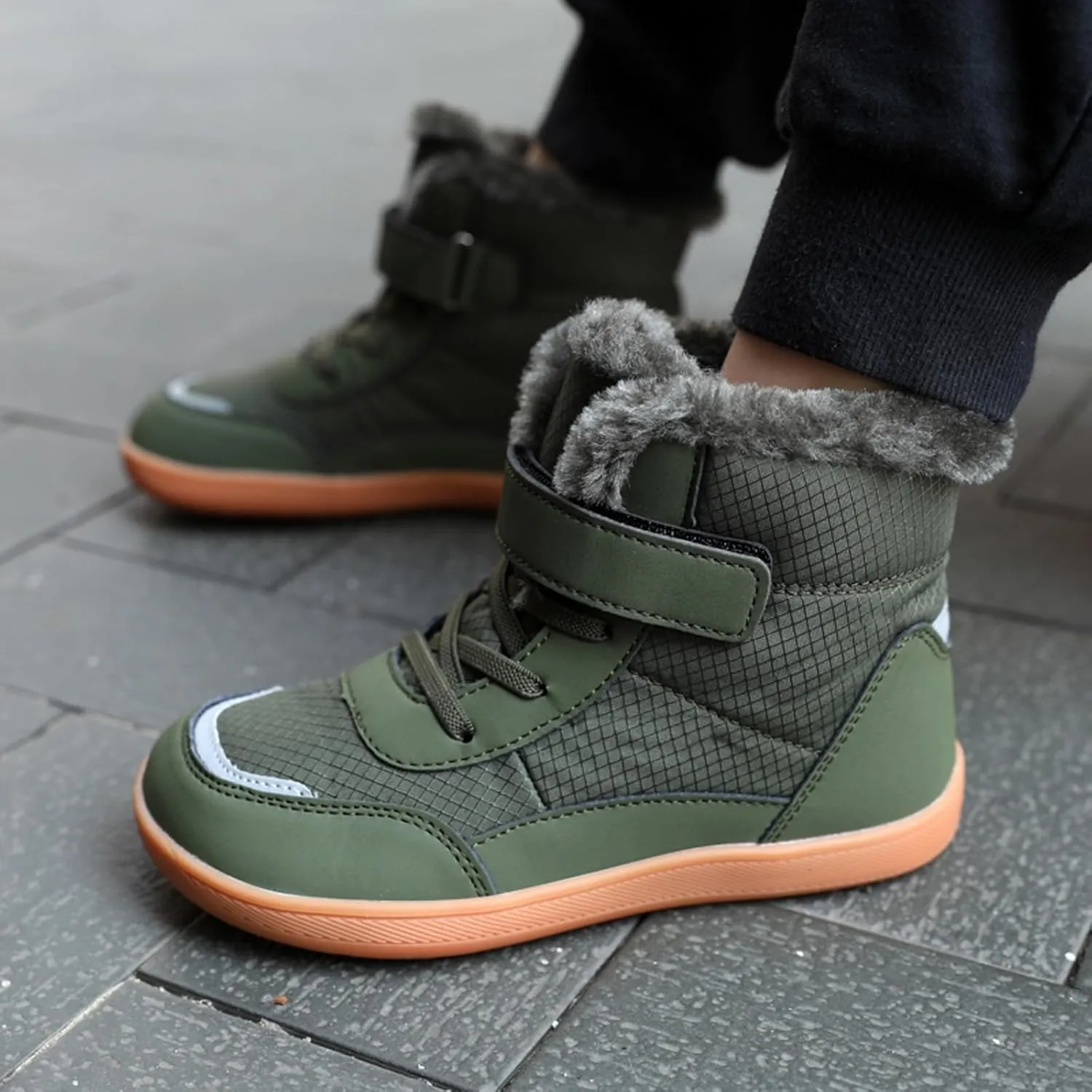Boys Girls Barefoot Winter Boots With Wide Toe Box Slip Drop Sole Ankle Winter Snow Boots For Boys Youth Casual Boots