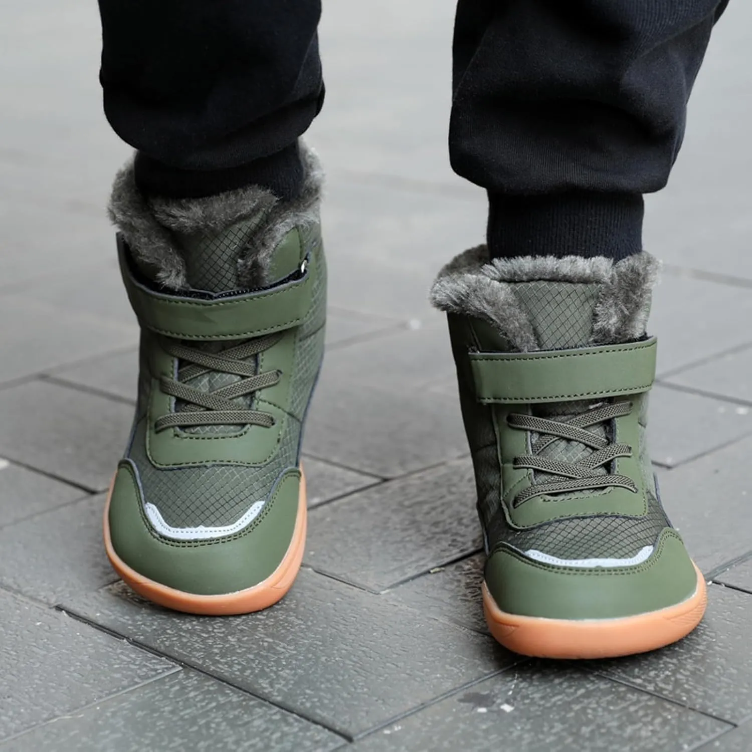Boys Girls Barefoot Winter Boots With Wide Toe Box Slip Drop Sole Ankle Winter Snow Boots For Boys Youth Casual Boots