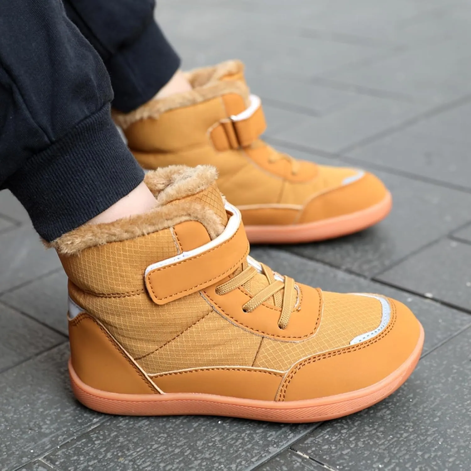 Boys Girls Barefoot Winter Boots With Wide Toe Box Slip Drop Sole Ankle Winter Snow Boots For Boys Youth Casual Boots