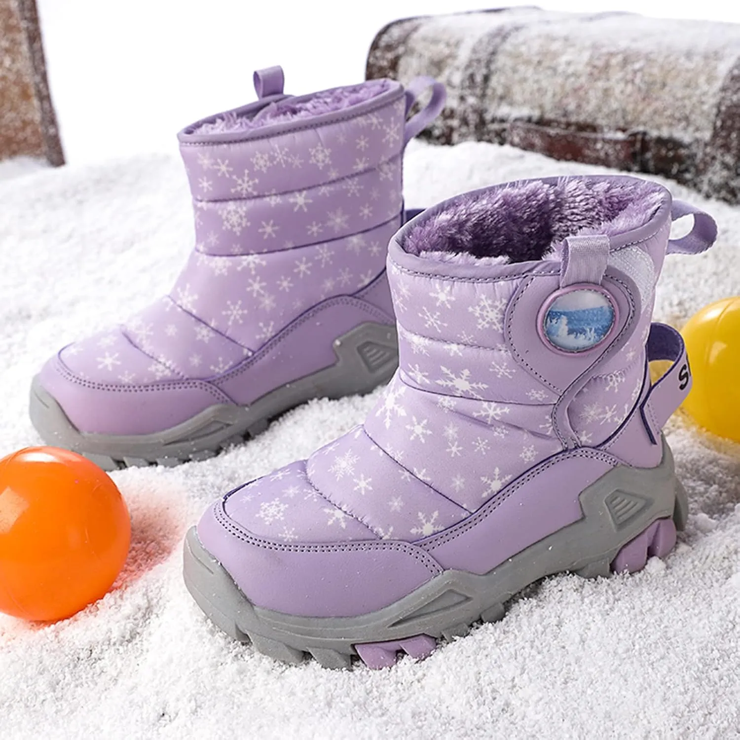 Boys Girls Snow Boots Lightweight Slip Resistan Mid Calf Winter Shoes For Little/Big Kid Snow Boots For Kids Size 14