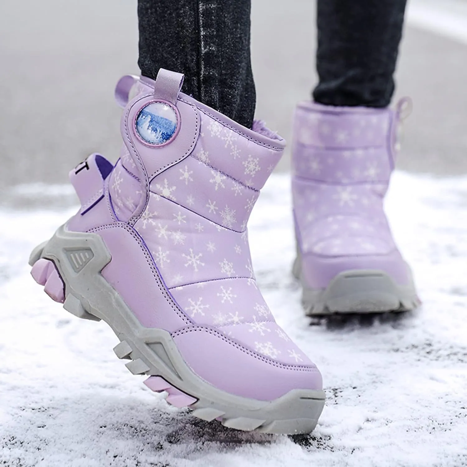 Boys Girls Snow Boots Lightweight Slip Resistan Mid Calf Winter Shoes For Little/Big Kid Snow Boots For Kids Size 14