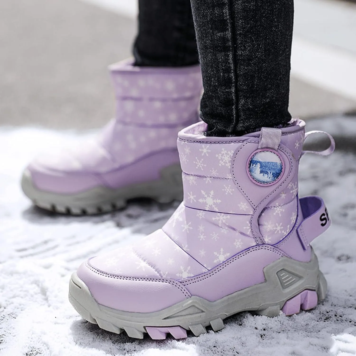 Boys Girls Snow Boots Lightweight Slip Resistan Mid Calf Winter Shoes For Little/Big Kid Snow Boots For Kids Size 14