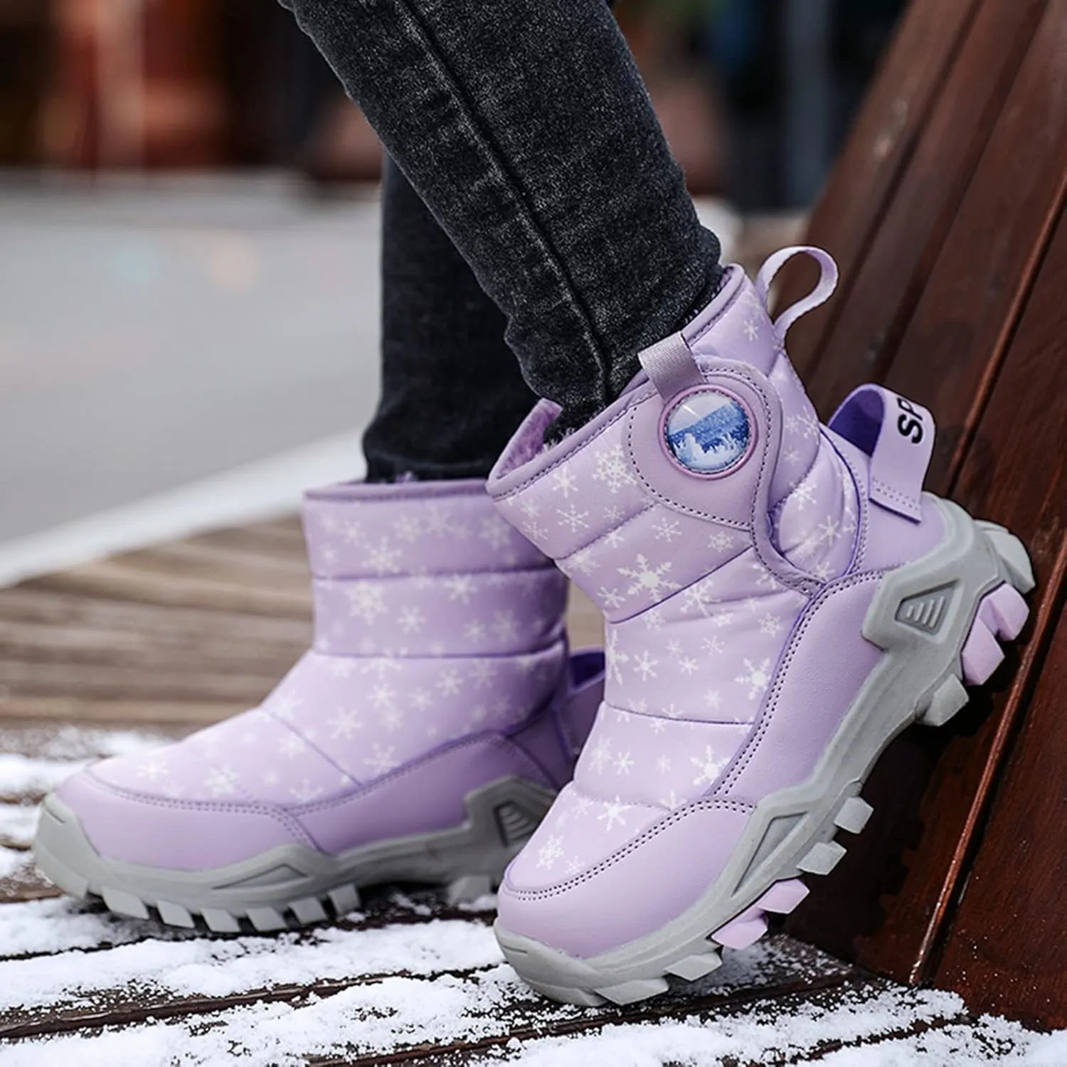 Boys Girls Snow Boots Lightweight Slip Resistan Mid Calf Winter Shoes For Little/Big Kid Snow Boots For Kids Size 14