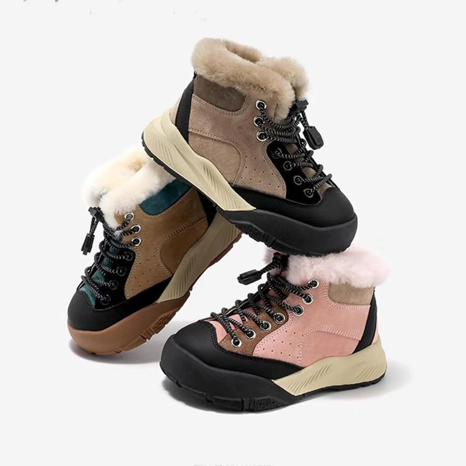 Boys Kids Snow Fuzzy Booties Lace-Up Thick Non Slip Ski Shoes Childrens Ankle Warm Comfy Fashion Shoes Chunky Sole