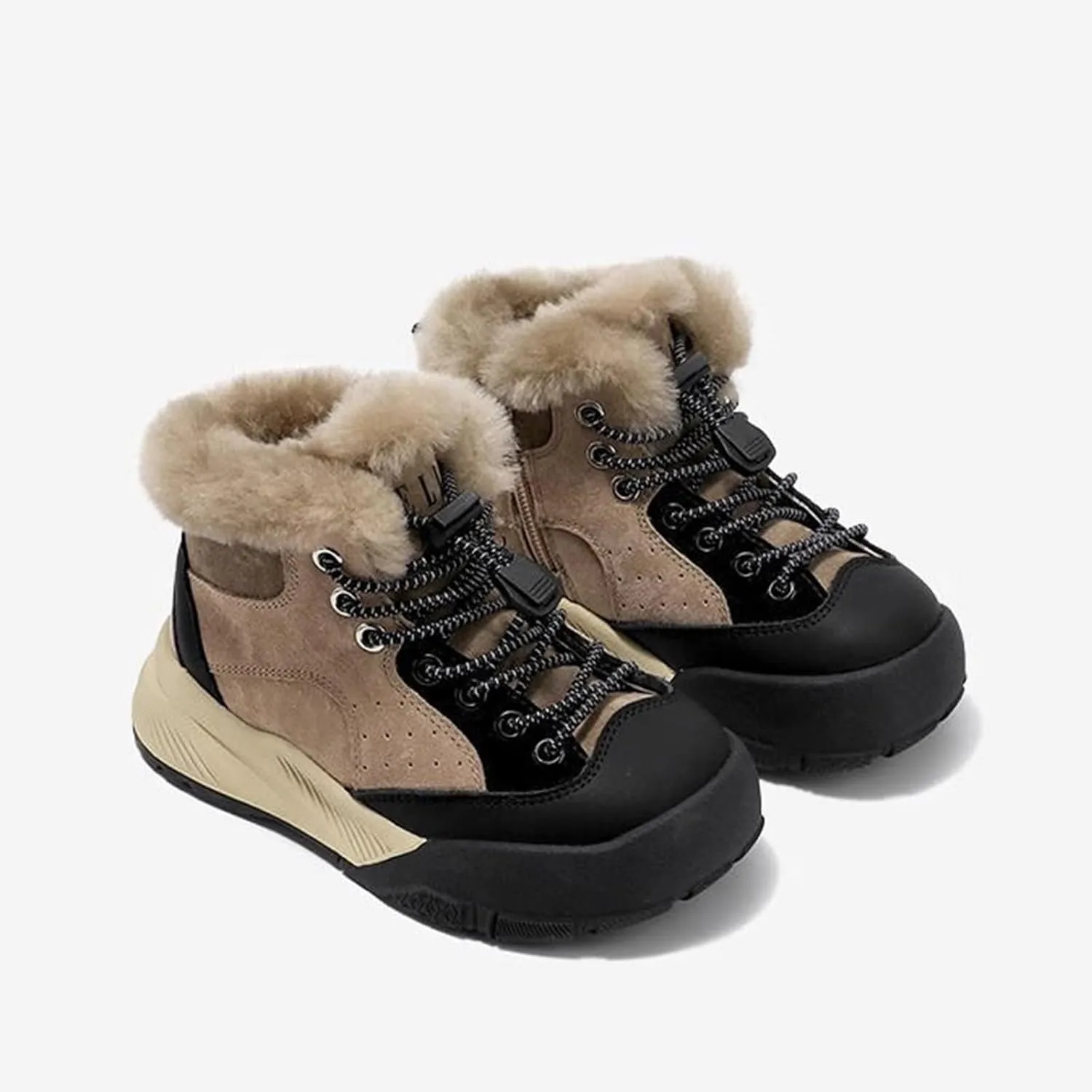 Boys Kids Snow Fuzzy Booties Lace-Up Thick Non Slip Ski Shoes Childrens Ankle Warm Comfy Fashion Shoes Chunky Sole