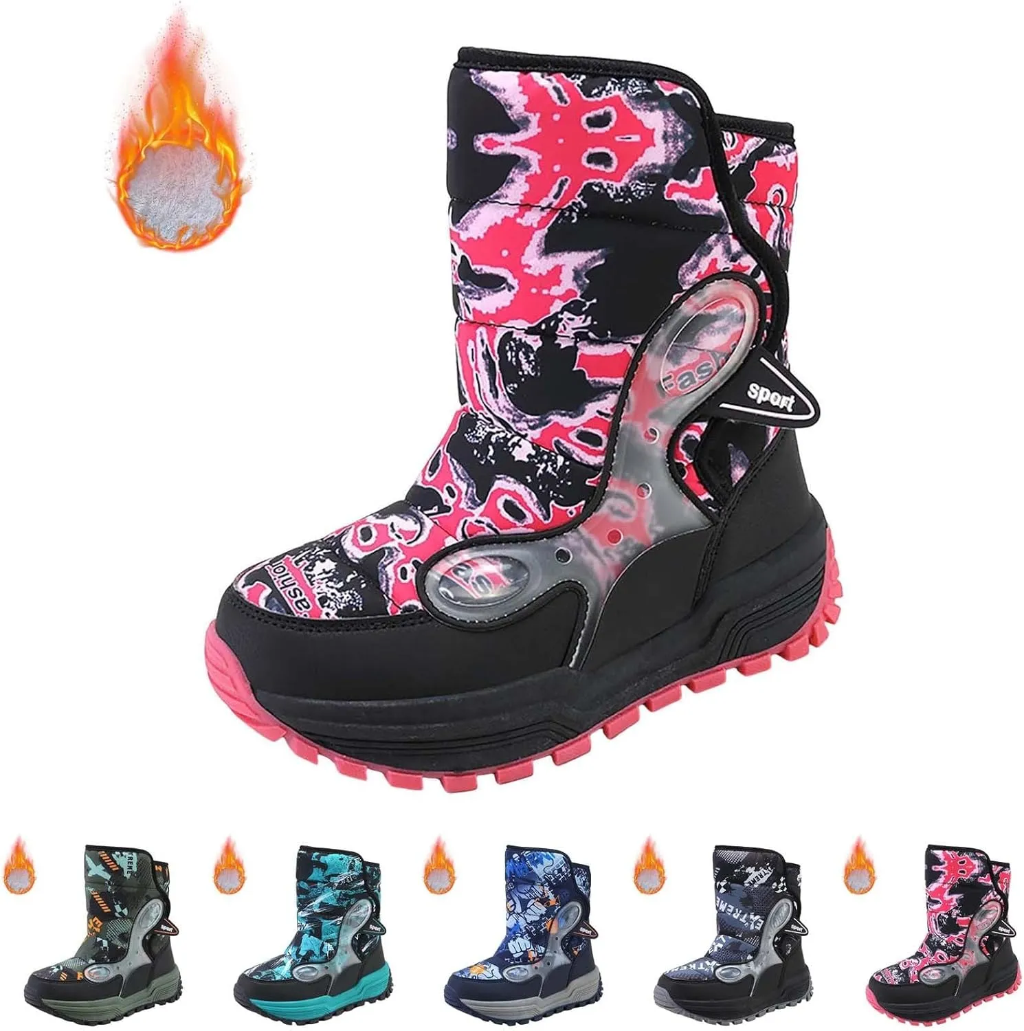 Boys Snow Boots Winter Mid Calf Slip Resistant Cold Weather Shoes Waterproof Winter Shoes Kids (Little Kid/Big Kid)