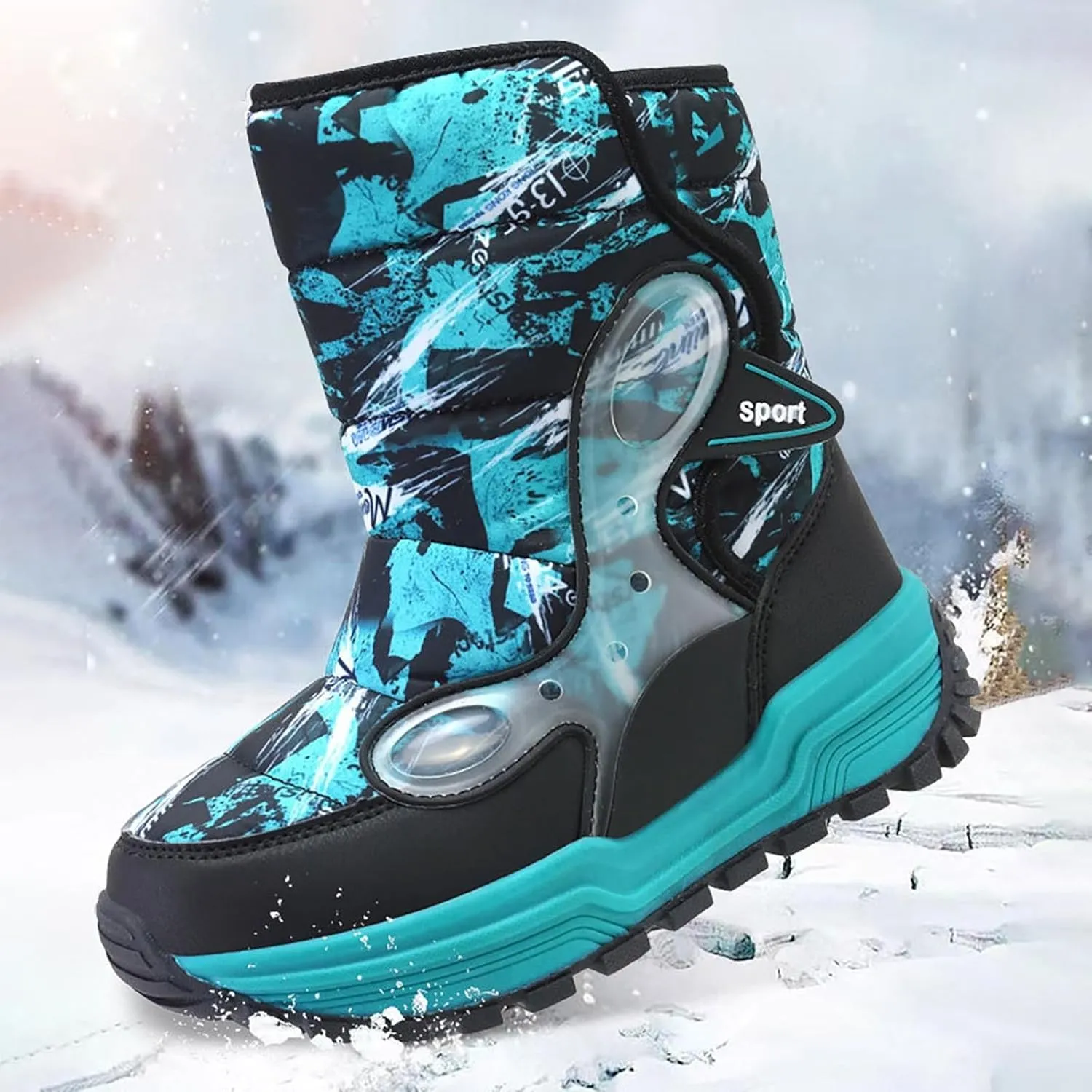 Boys Snow Boots Winter Mid Calf Slip Resistant Cold Weather Shoes Waterproof Winter Shoes Kids (Little Kid/Big Kid)