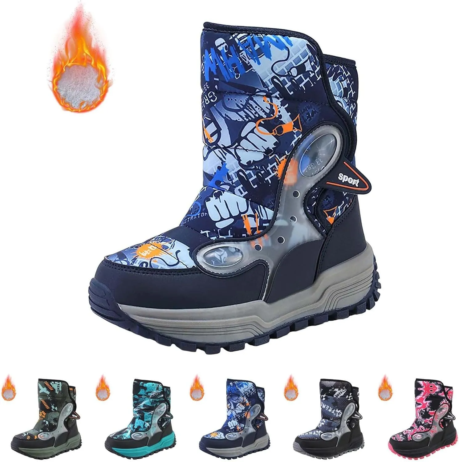Boys Snow Boots Winter Mid Calf Slip Resistant Cold Weather Shoes Waterproof Winter Shoes Kids (Little Kid/Big Kid)