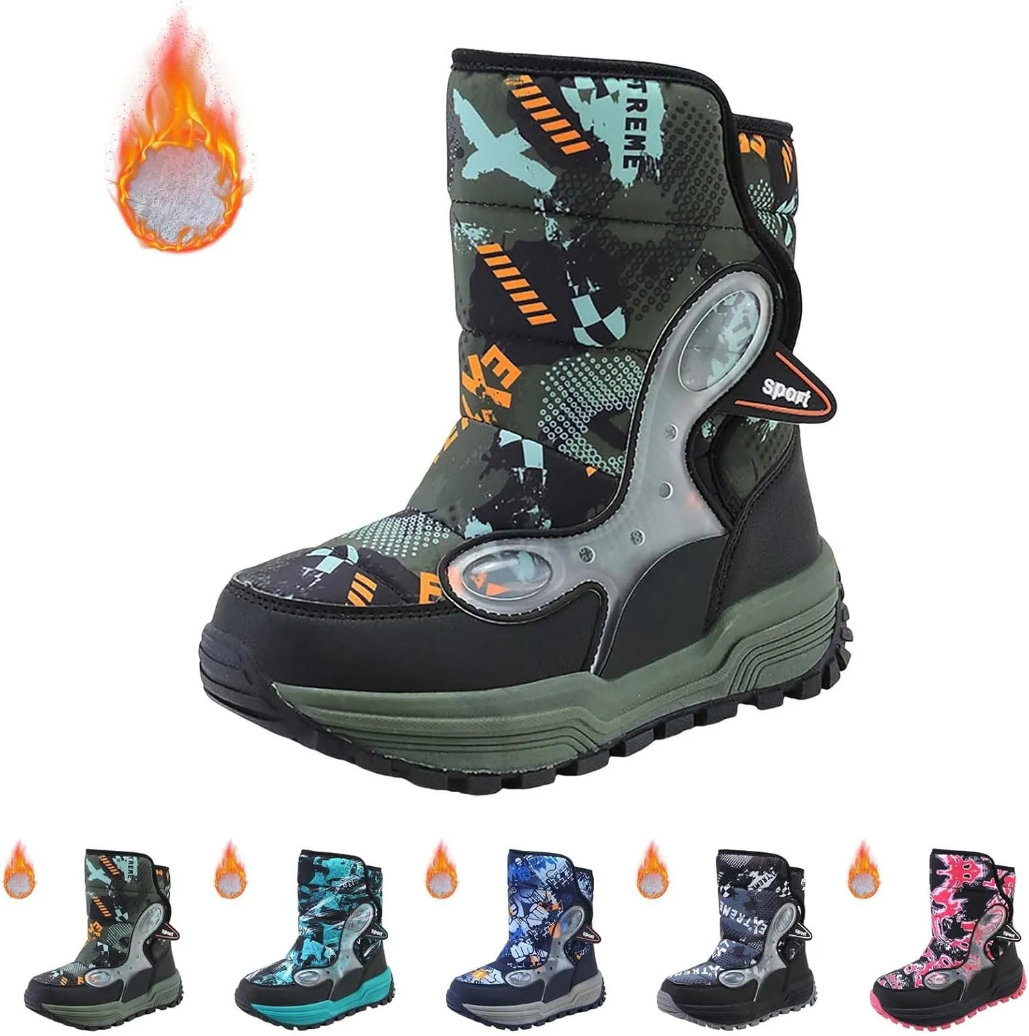 Boys Snow Boots Winter Mid Calf Slip Resistant Cold Weather Shoes Waterproof Winter Shoes Kids (Little Kid/Big Kid)