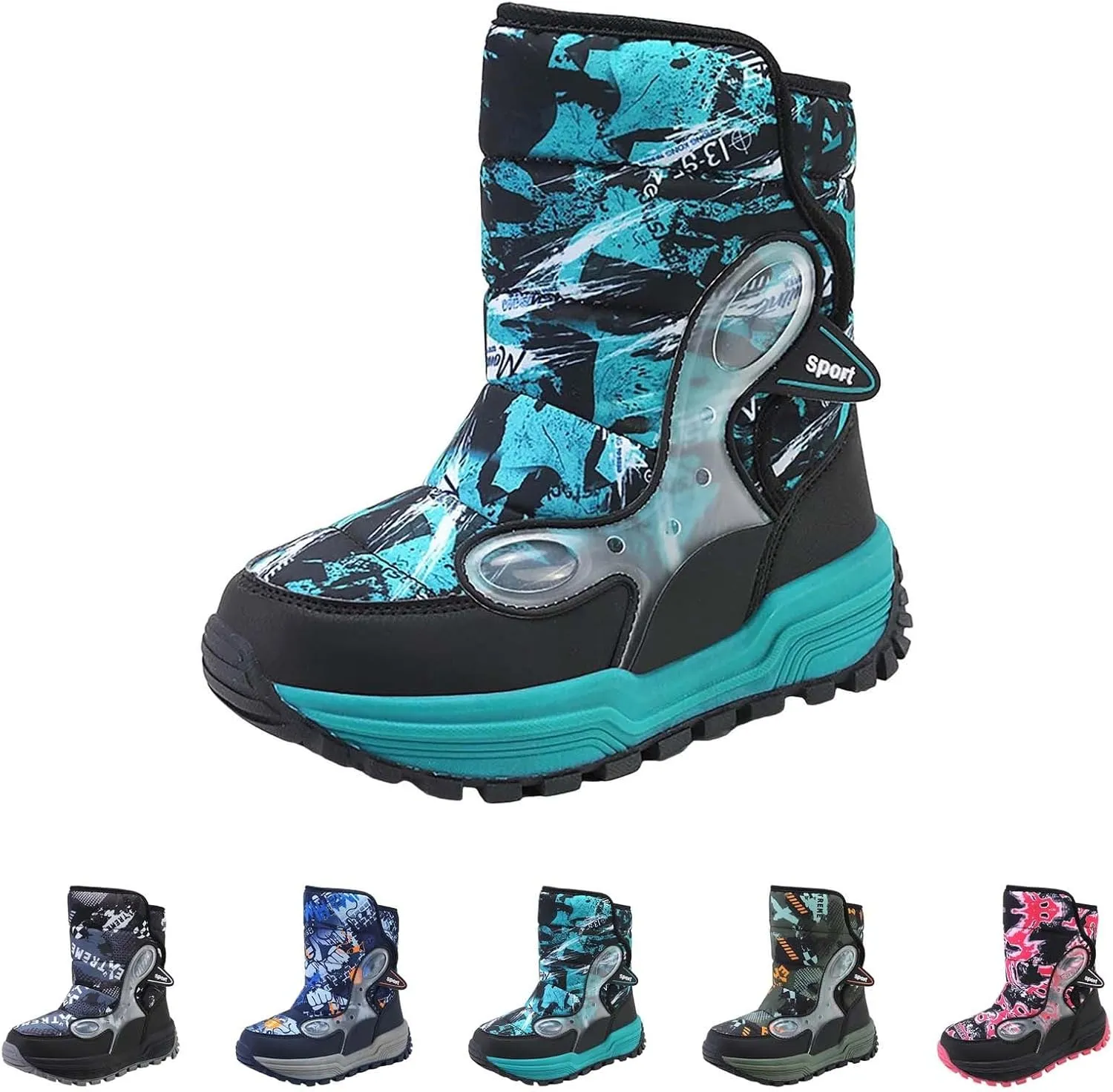Boys Snow Boots Winter Mid Calf Slip Resistant Cold Weather Shoes Waterproof Winter Shoes Kids (Little Kid/Big Kid)