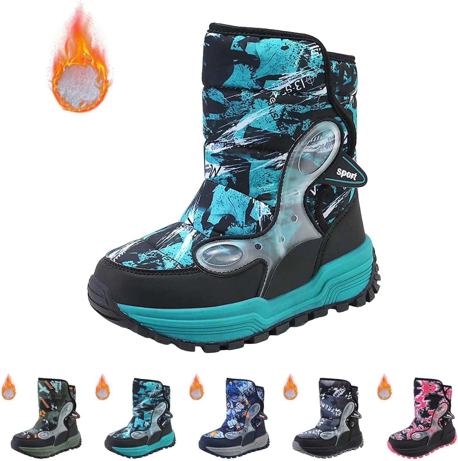 Boys Snow Boots Winter Mid Calf Slip Resistant Cold Weather Shoes Waterproof Winter Shoes Kids (Little Kid/Big Kid)