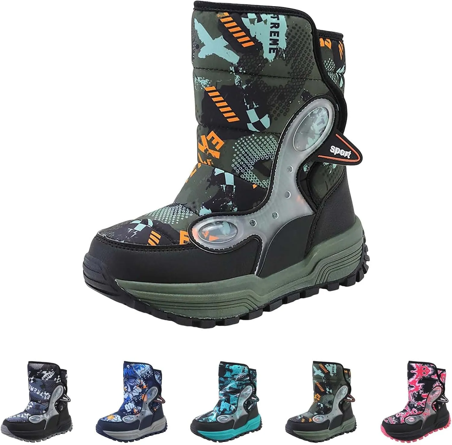 Boys Snow Boots Winter Mid Calf Slip Resistant Cold Weather Shoes Waterproof Winter Shoes Kids (Little Kid/Big Kid)