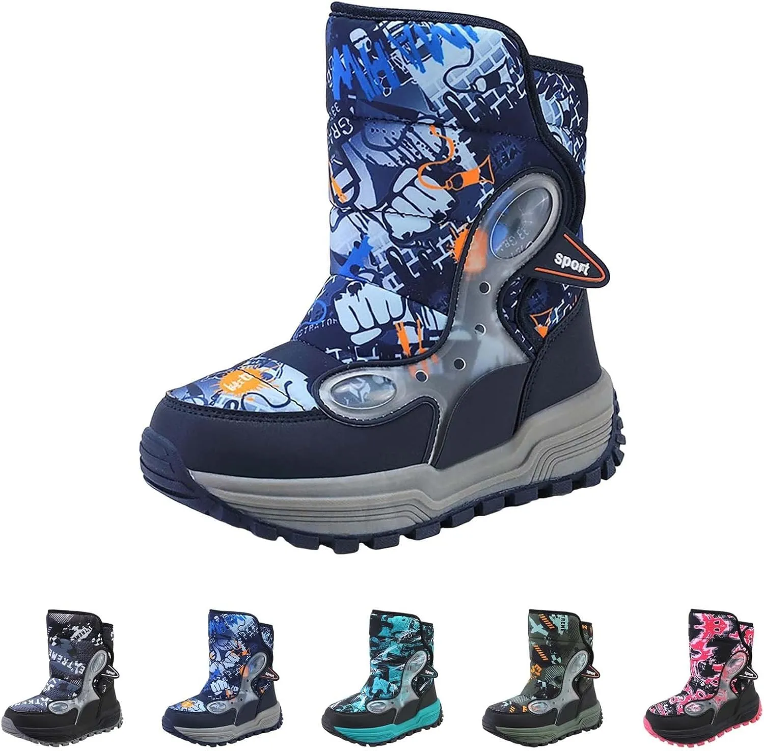 Boys Snow Boots Winter Mid Calf Slip Resistant Cold Weather Shoes Waterproof Winter Shoes Kids (Little Kid/Big Kid)