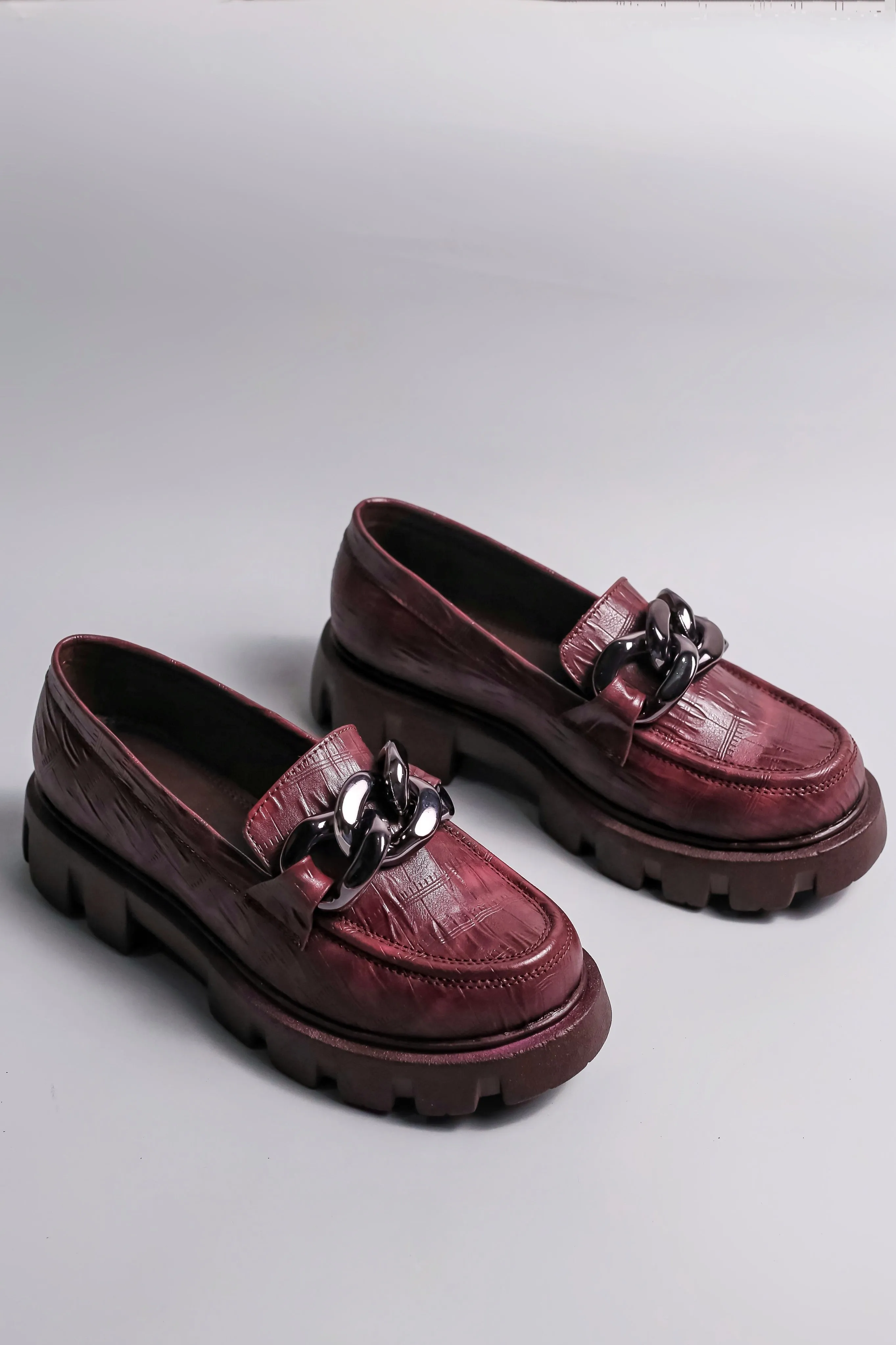 Brauch Maroon Patterned Embellished Loafer Shoe