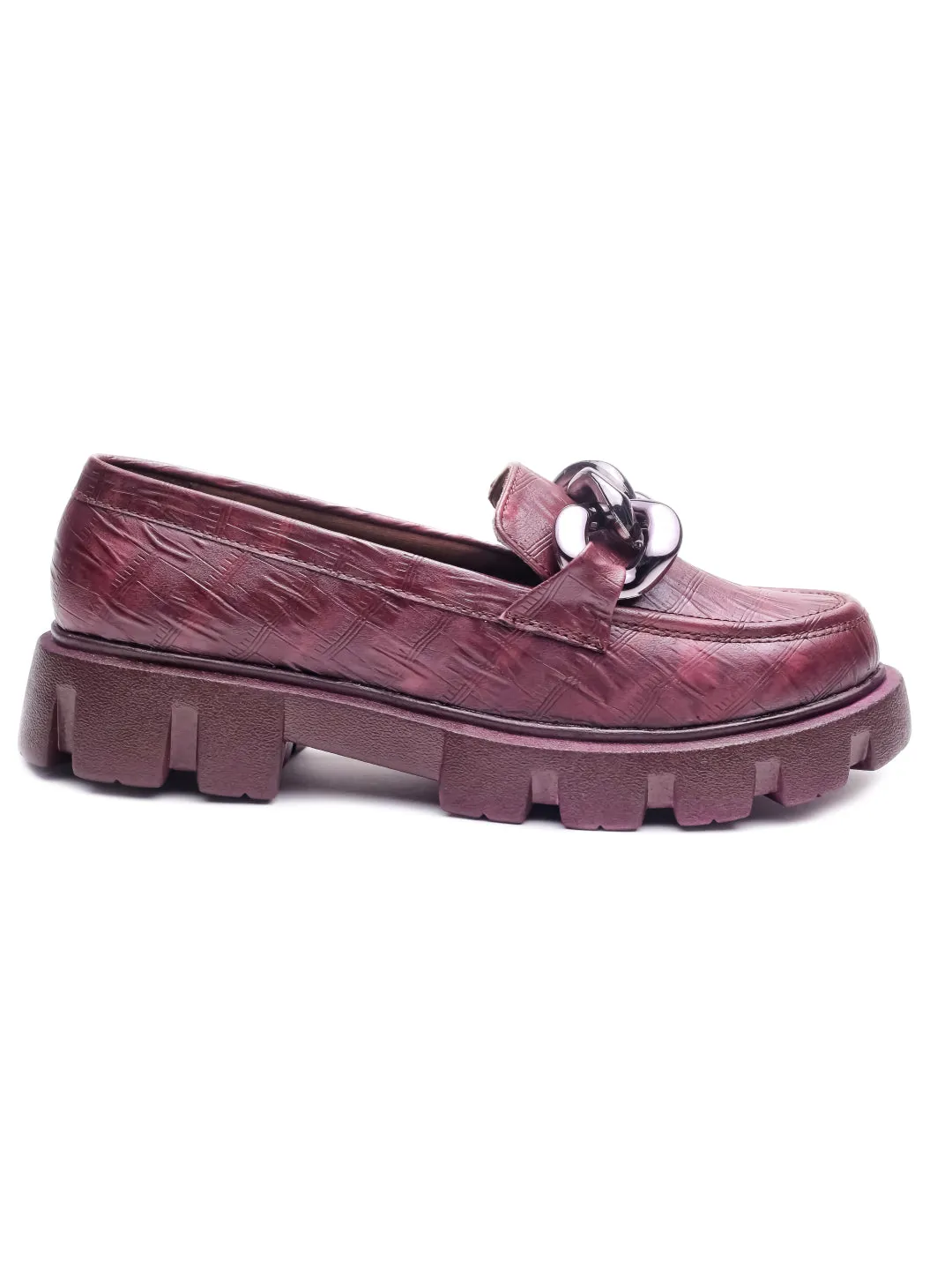 Brauch Maroon Patterned Embellished Loafer Shoe