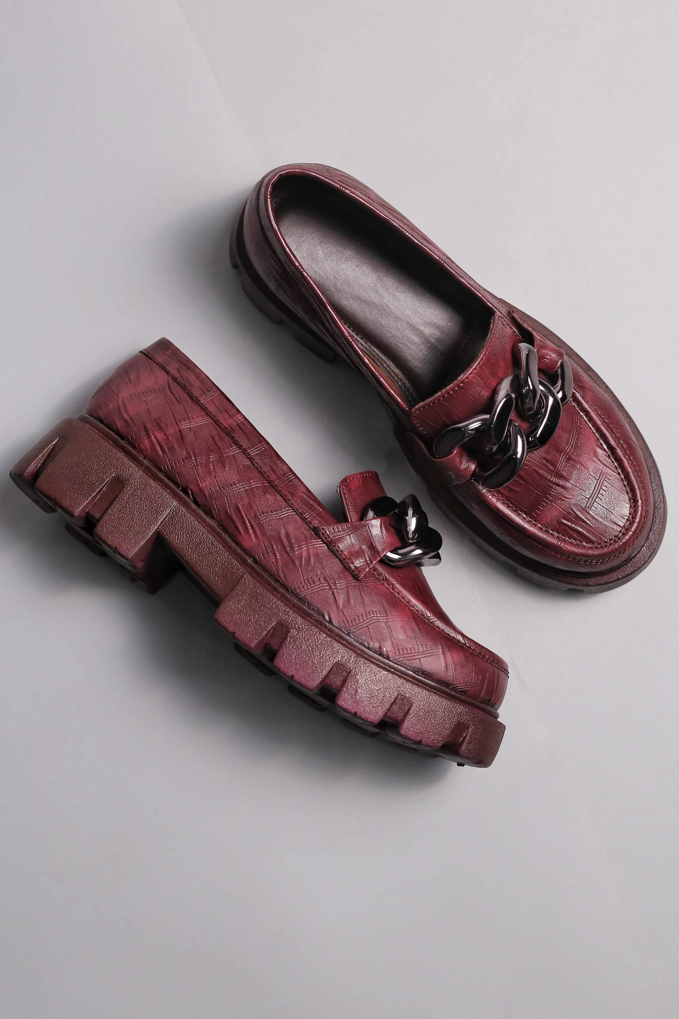 Brauch Maroon Patterned Embellished Loafer Shoe