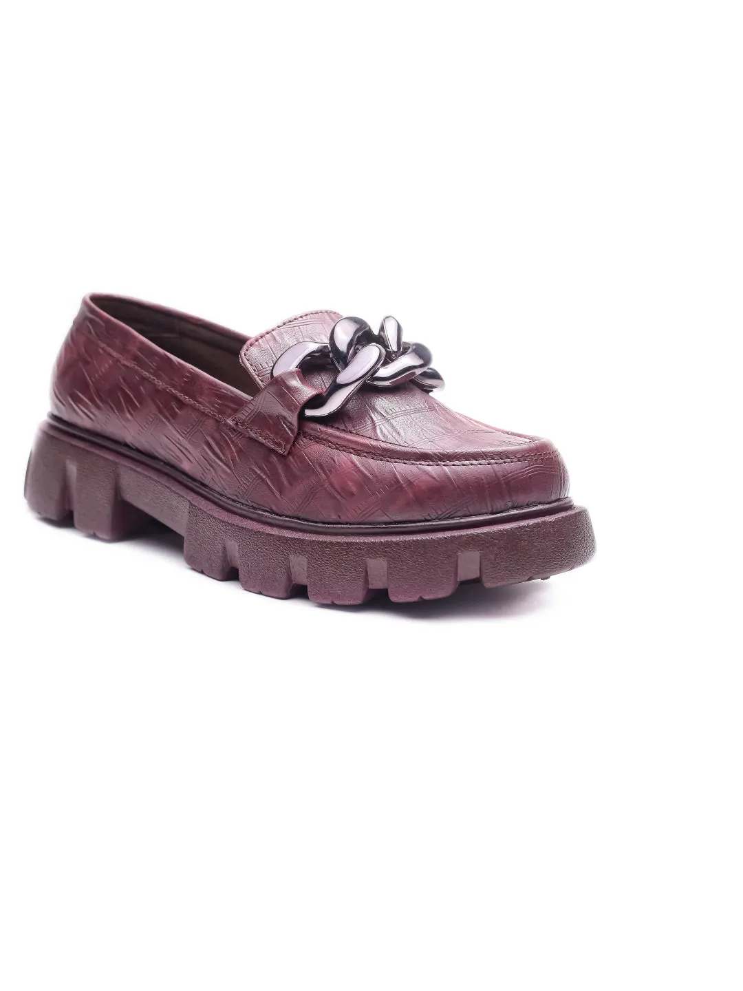 Brauch Maroon Patterned Embellished Loafer Shoe