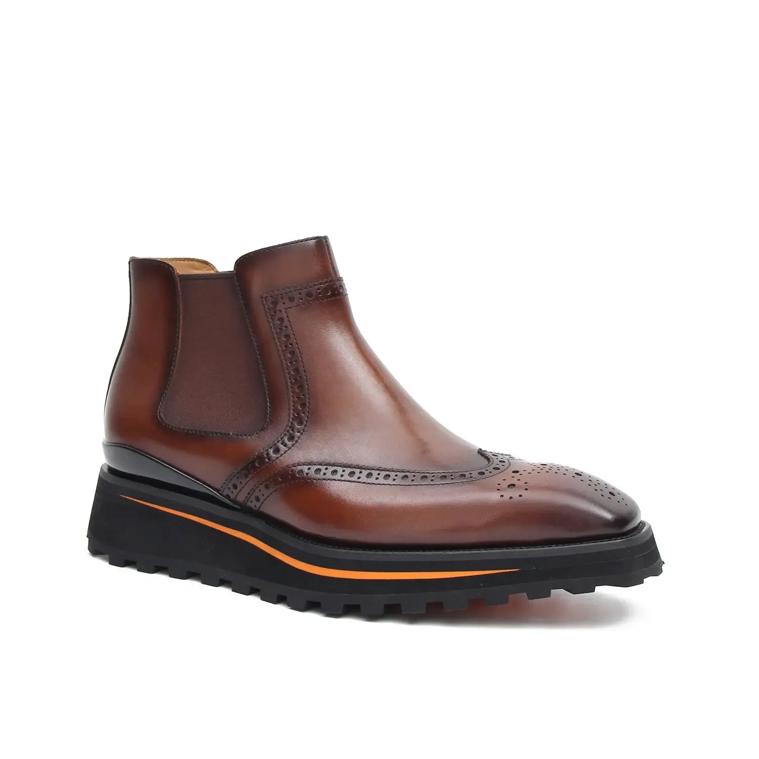 Brogue Thick-Soled Chelsea Boot 2891 Coffee