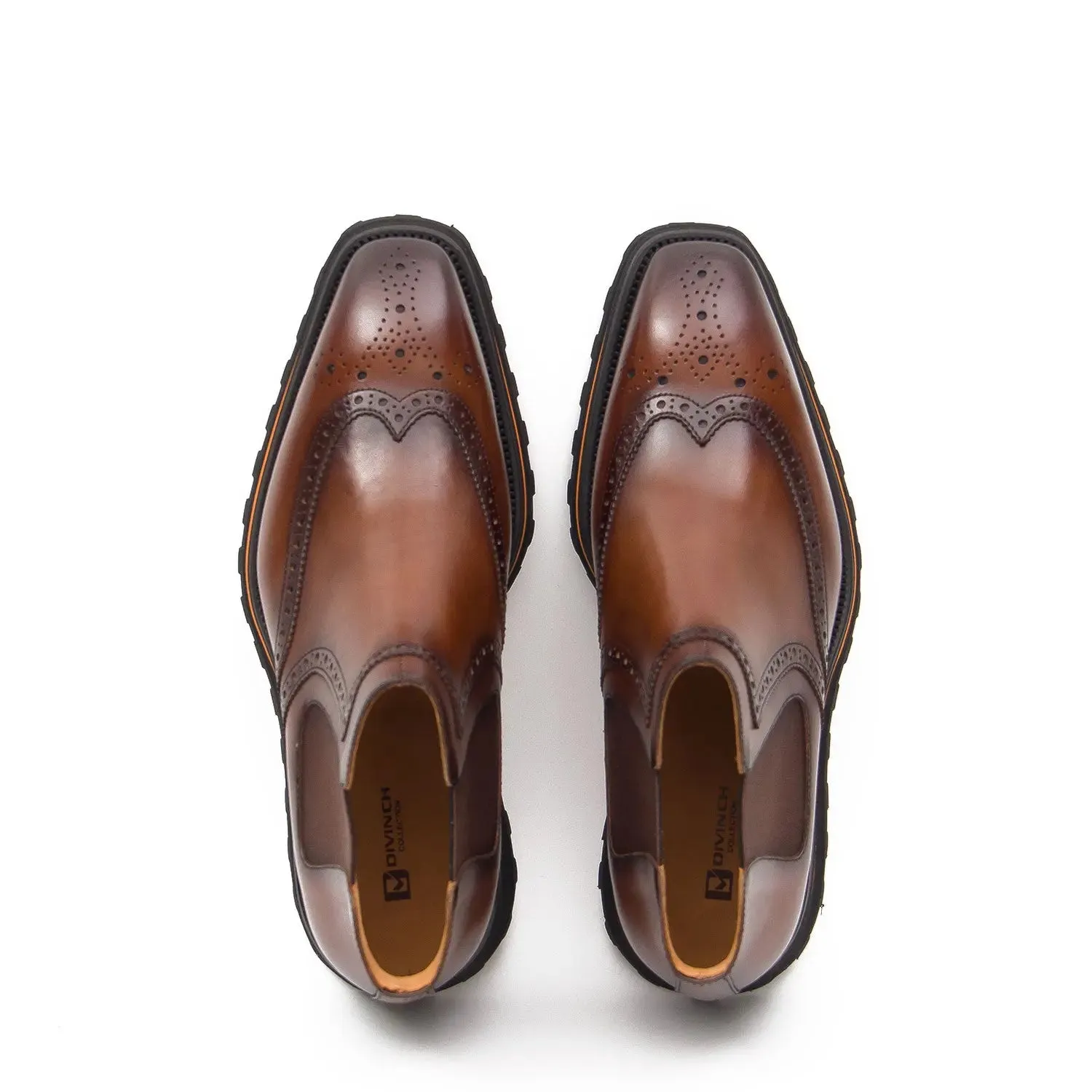 Brogue Thick-Soled Chelsea Boot 2891 Coffee