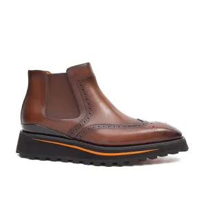 Brogue Thick-Soled Chelsea Boot 2891 Coffee