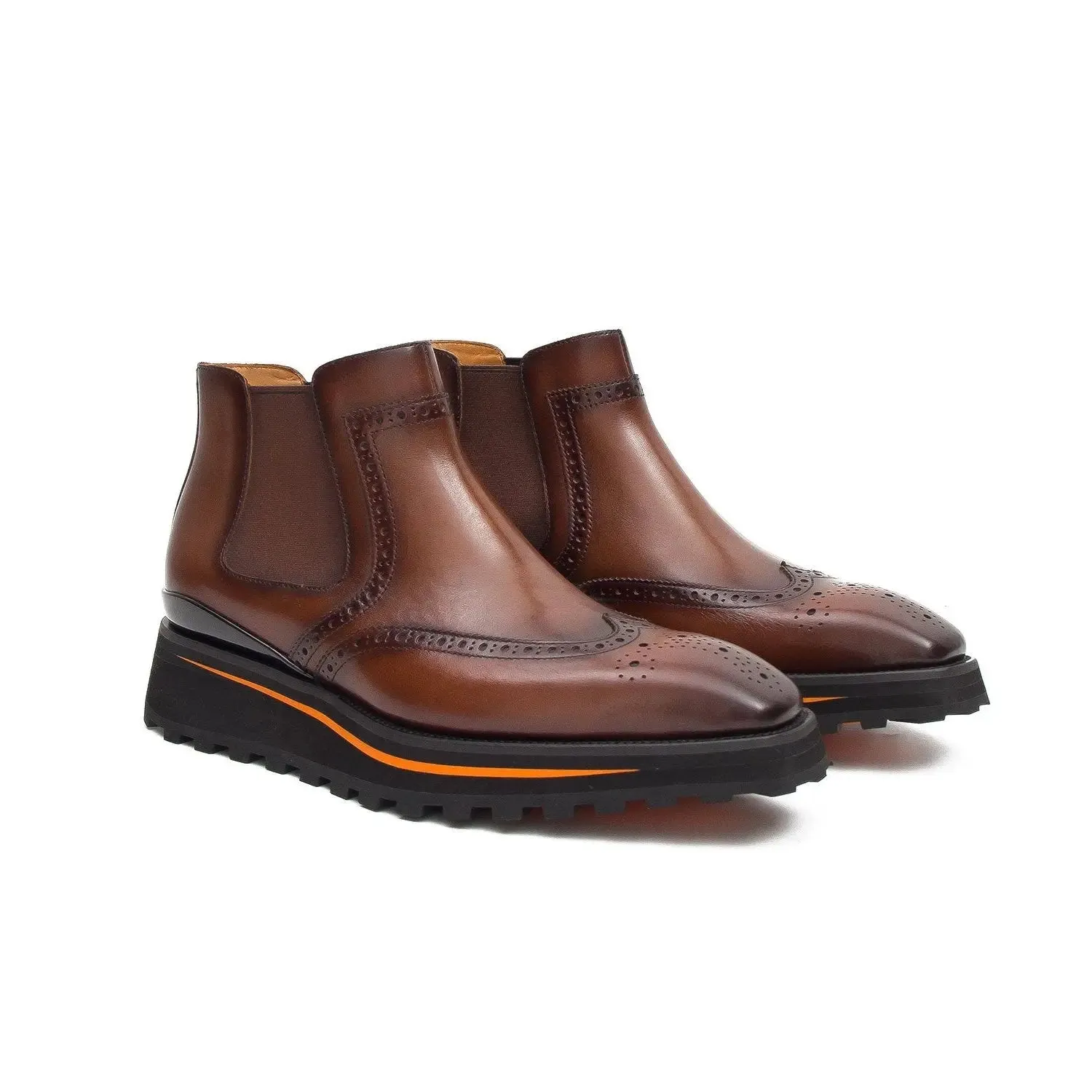 Brogue Thick-Soled Chelsea Boot 2891 Coffee