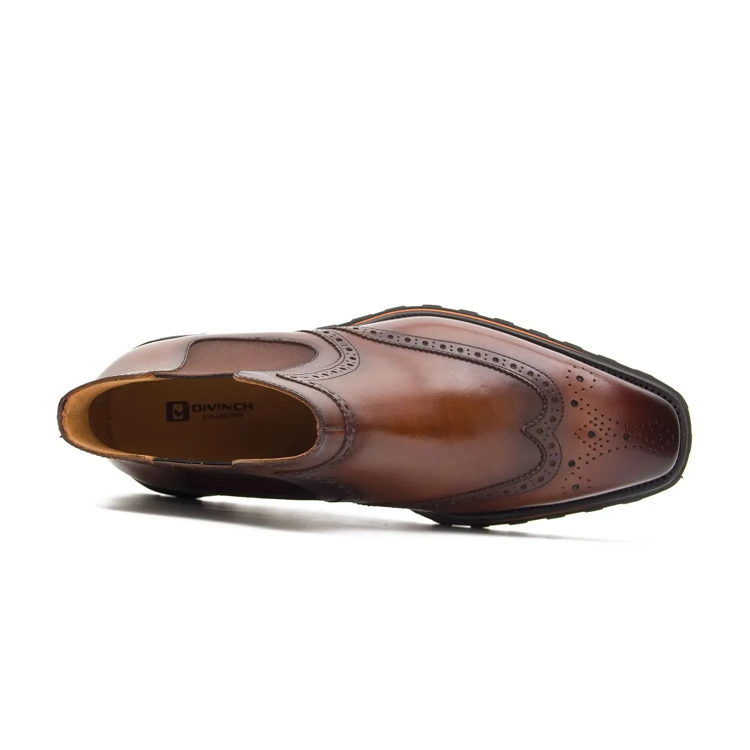 Brogue Thick-Soled Chelsea Boot 2891 Coffee
