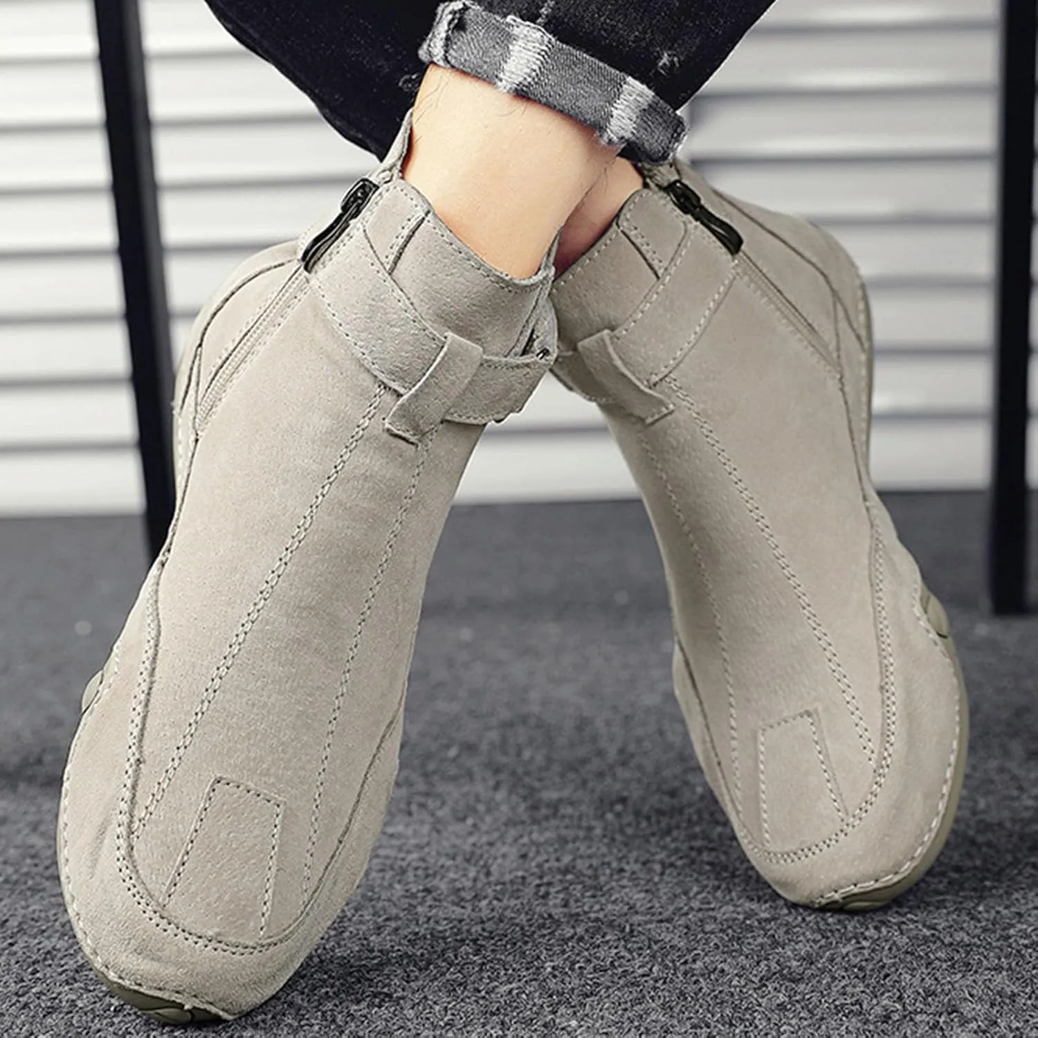 Casual Shoes for Men Men's Boots New Side Zipper High Top Men's Shoes Outdoor Casual Hand Sewn Leather Boots