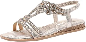 Cathalem Sandals For Women Dressy Summer Rhinestone Fashion Hollow Out Zipper Open Toe Low Wedge Sandals