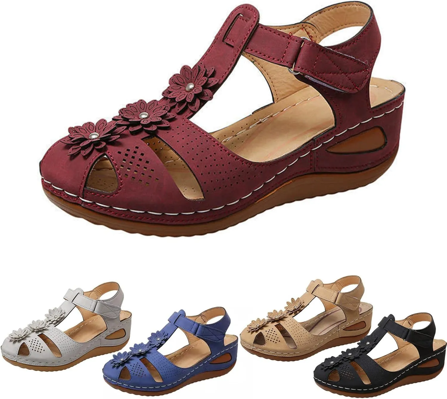 Cathalem Sandals for Women Summer Dressy,Comfortable Close Toe Sandals Platform Wedge Sandals Slip on Shoes Beach Outdoor Shoes