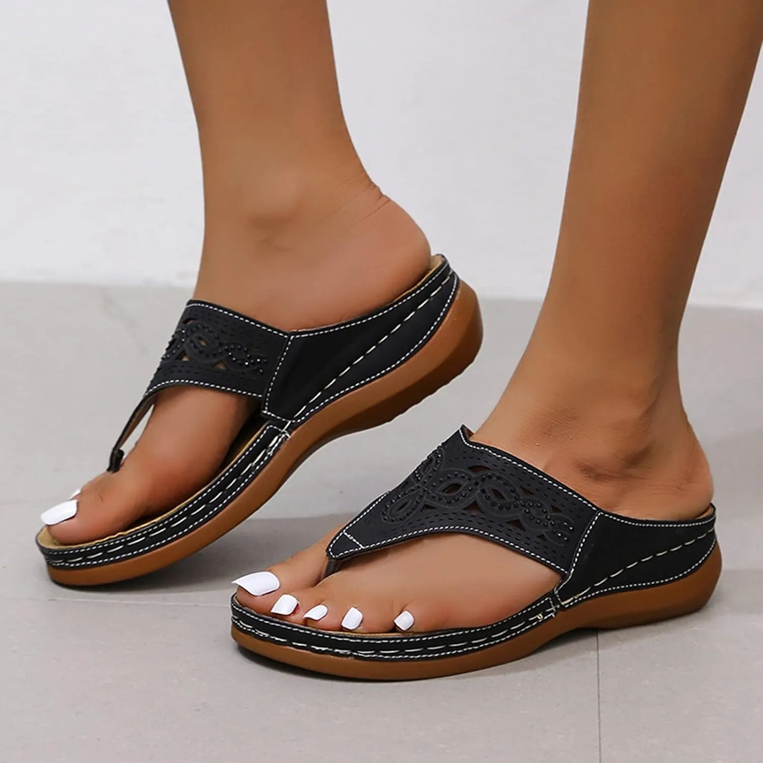 Cathalem Sandals For Women With Arch Support Wedge Sandals Close Toe Sandals Breathable Hollow Out Loaf Sandals Shoes