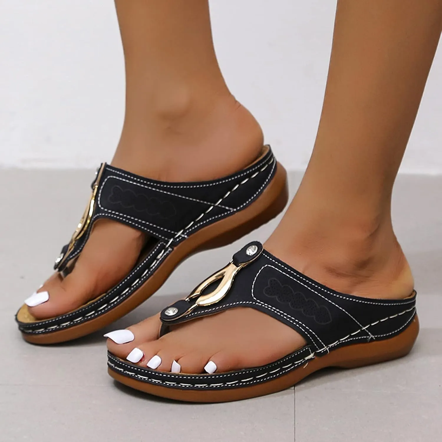 Cathalem Sandals For Women With Arch Support Wedge Sandals Close Toe Sandals Breathable Hollow Out Loaf Sandals Shoes