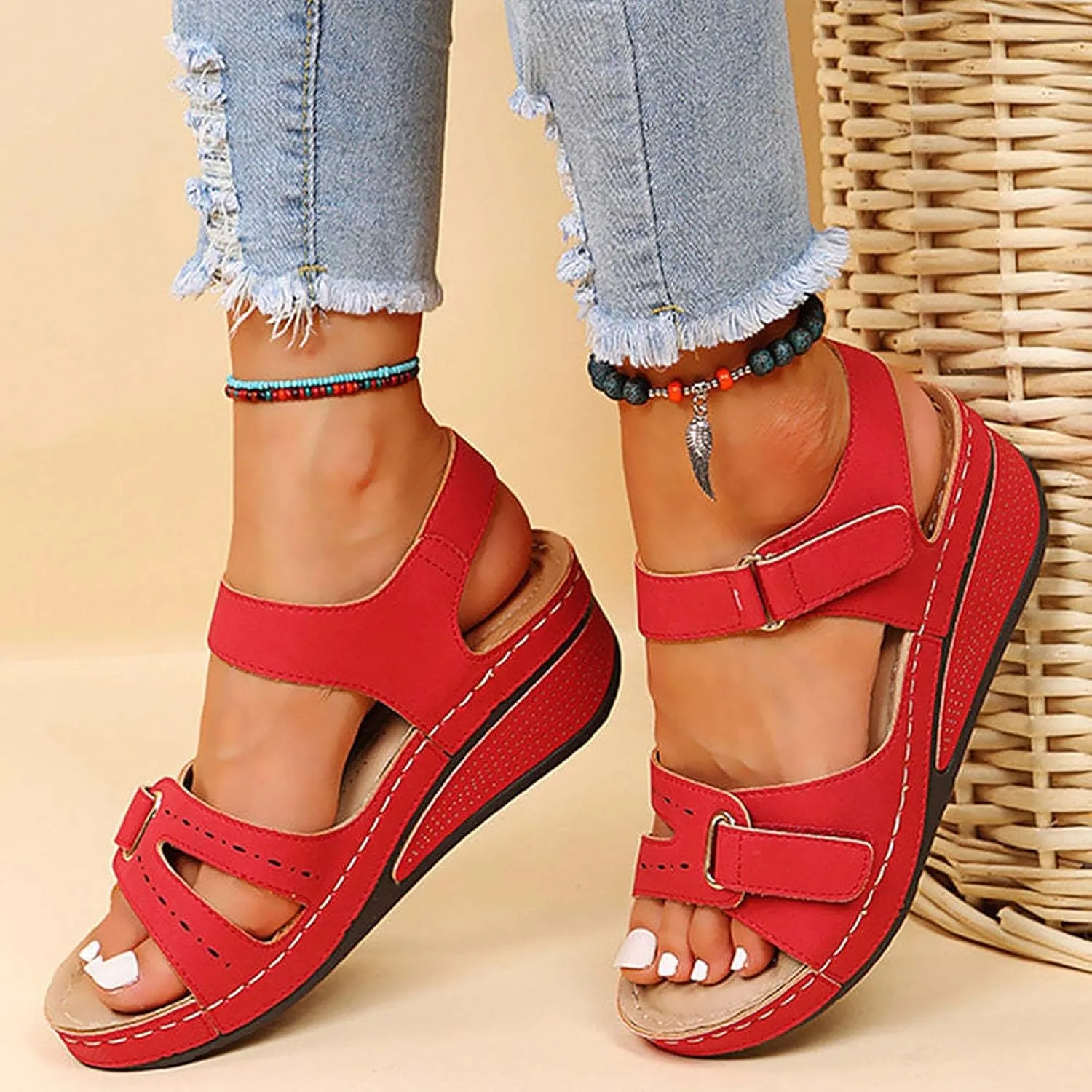 Cathalem Sandals Women Comfortable Womens Walking Sandals with Arch Support Anti-Slip Comfortable Sandals Casual Flip Flops