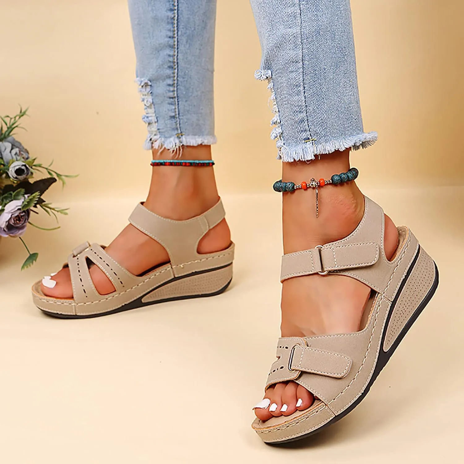Cathalem Sandals Women Dressy Summer,Womens Walking Sandals with Arch Support Anti-Slip Comfortable Sandals