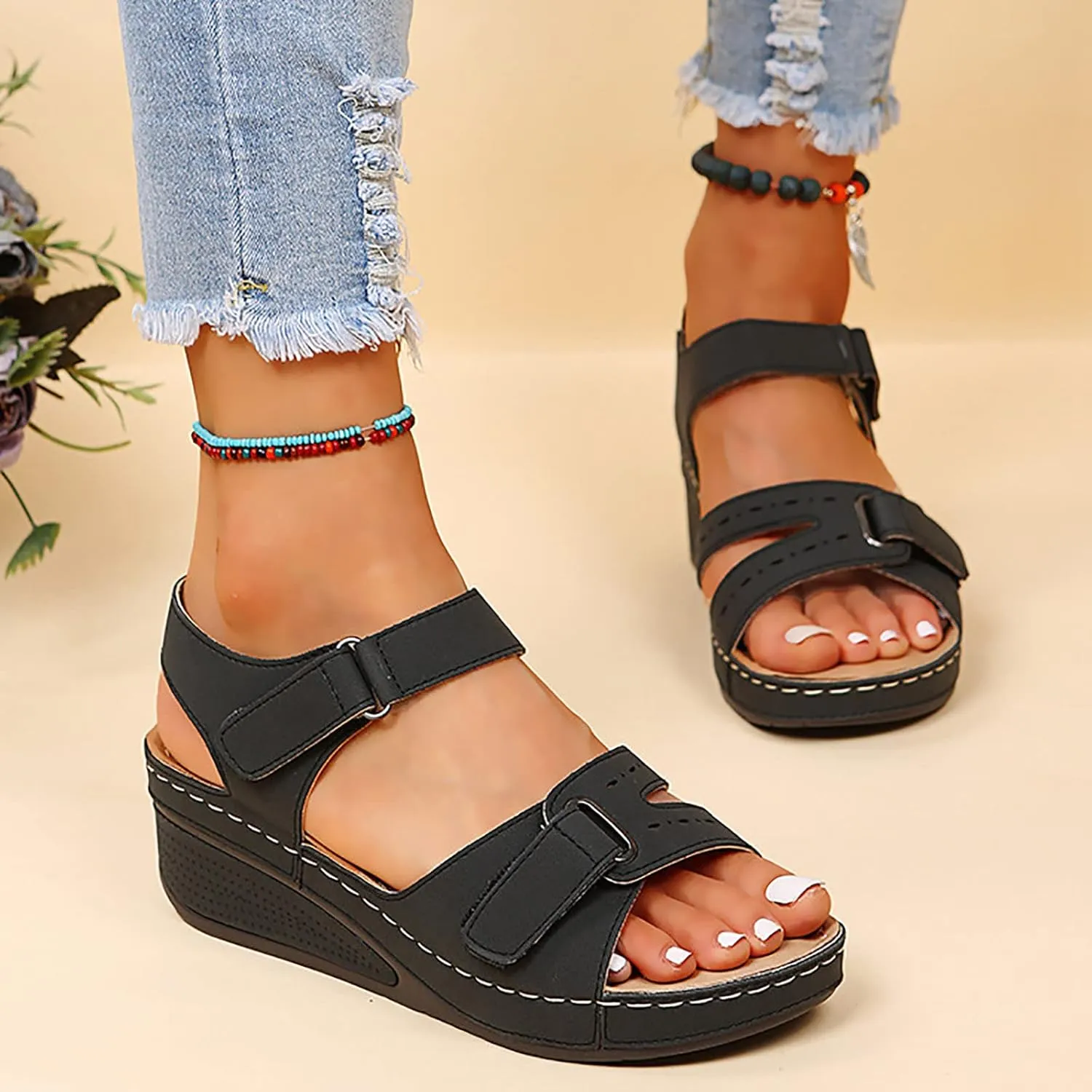 Cathalem Sandals Women Dressy Summer,Womens Walking Sandals with Arch Support Anti-Slip Comfortable Sandals