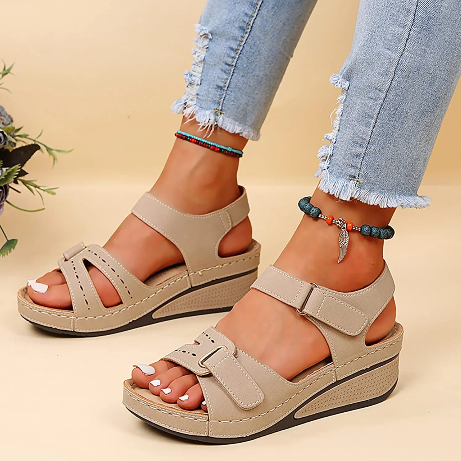 Cathalem Sandals Women Dressy Summer,Womens Walking Sandals with Arch Support Anti-Slip Comfortable Sandals