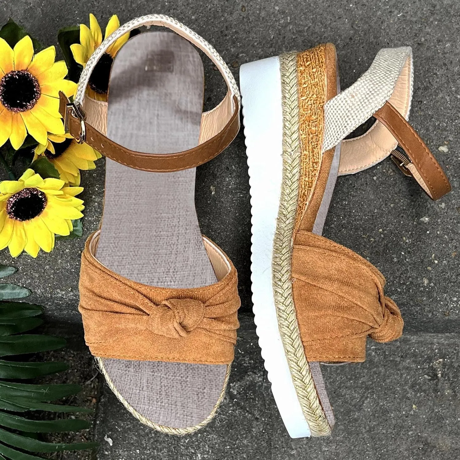 Cathalem Summer Sandals for Women 2024 Dressy Open Toe Ankle Strap Casual Low Heel Slip on Sandals Espadrille Sandals